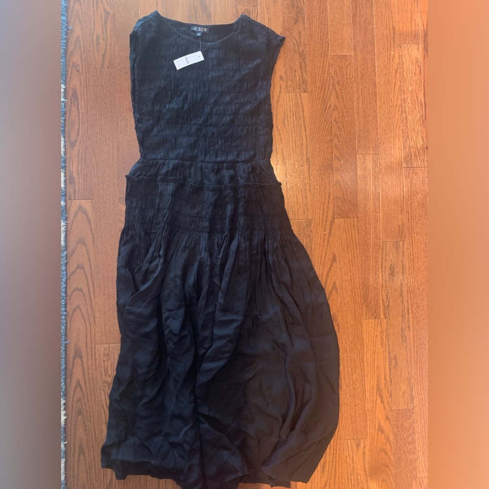 J.crew smocked black maxi dress, NWT, size medium. Perfect for the holidays!